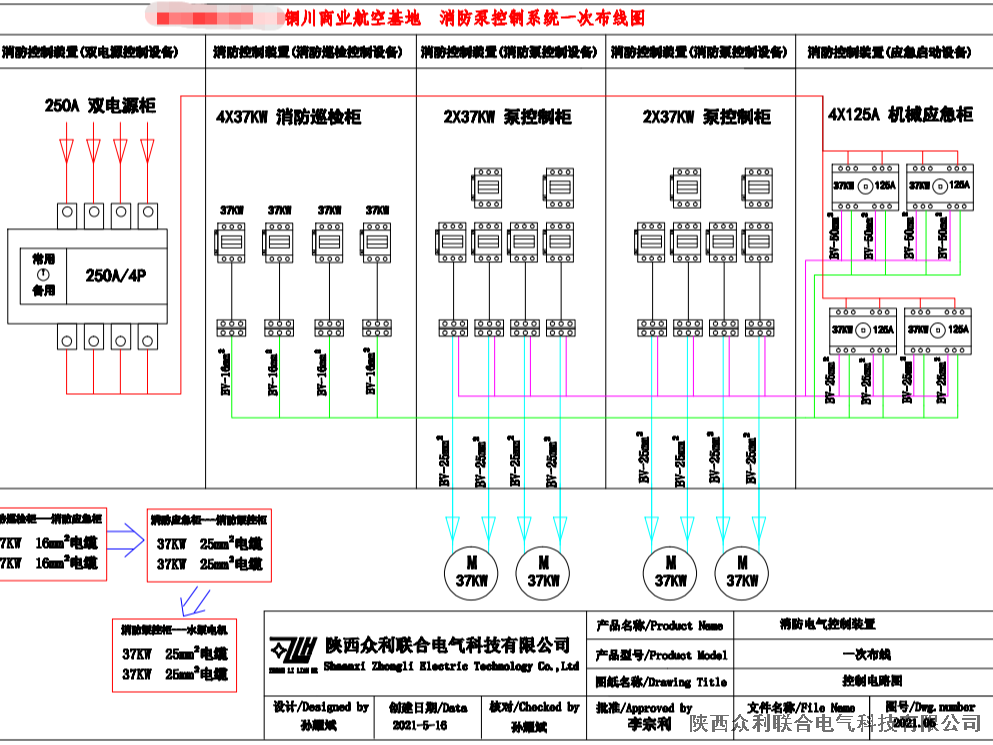 众利联合：铜川商业航空基地消防控制柜一次布线图